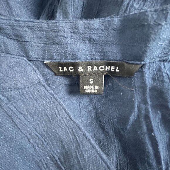 Zac & Rachel Womens Blue Crinkle Roll-Tab Sleeve Button-Front Henley Top Small - Picture 3 of 8